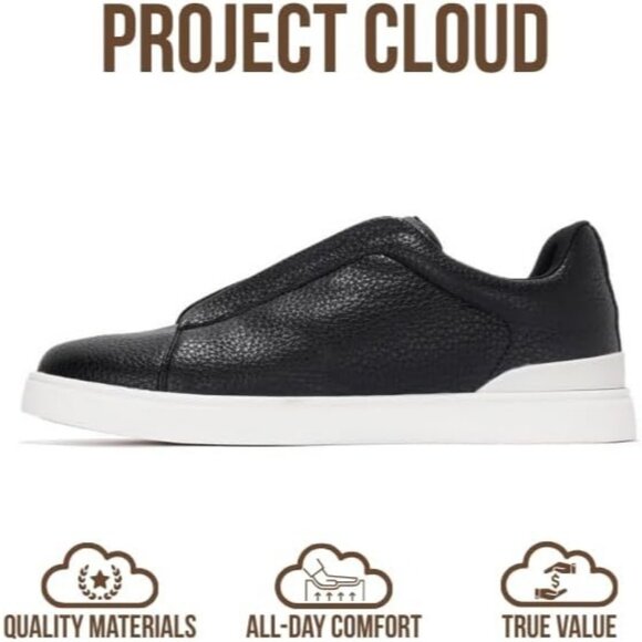 ⚡ Men Black Faux Leather Memory Foam Insole Lightweight Non Slip Sneakers - Picture 3 of 5